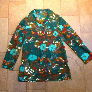 Vintage Green Floral Colorful Button Up Jacket Shacket Shirt